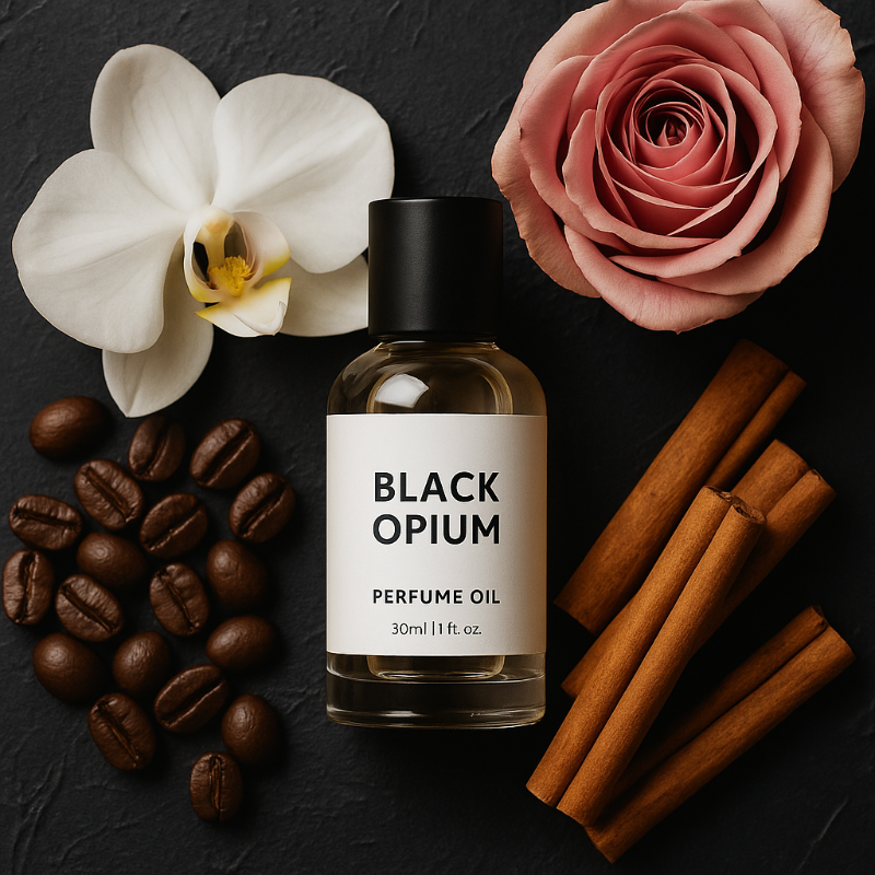 Ulei parfumat Black Opium cu aromă intensă de cafea, vanilie și note florale