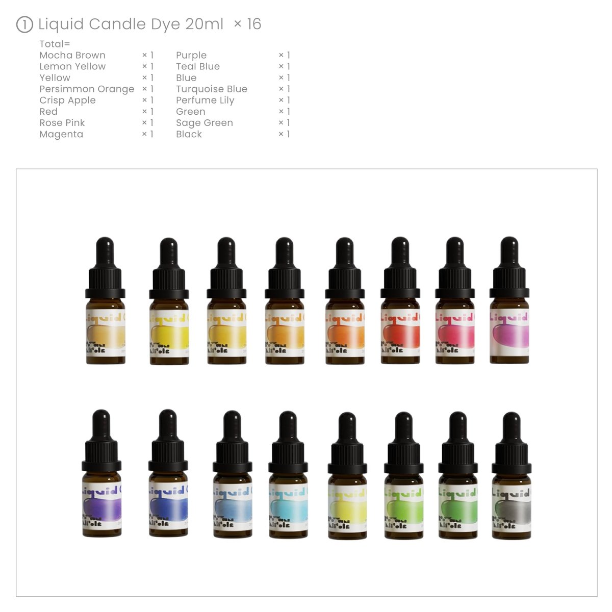 Colorant Lichid pentru Lumânări, 16 Culori Concentrate, 20 ml