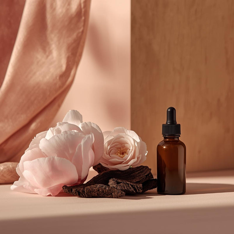 Ulei parfumat Velvet Peony & Oud cu aromă florală elegantă și note lemnoase de mosc și trandafir catifelat