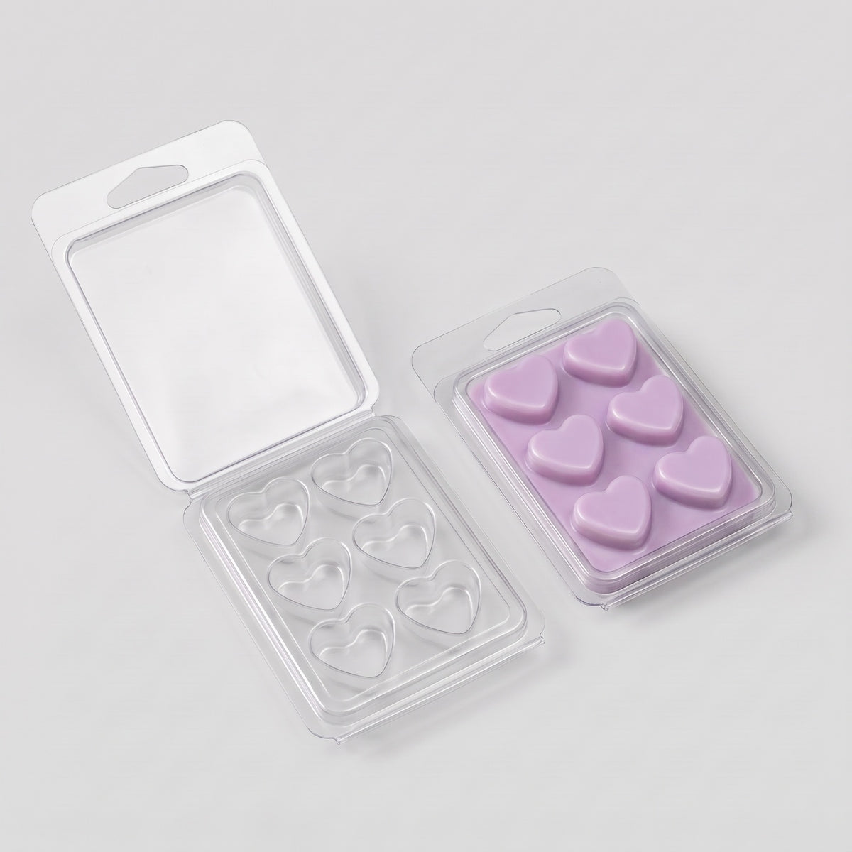 Matriță clam shell 6 inimi pentru wax melts, vedere de ansamblu