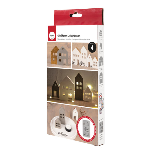 Matriță din Silicon – Căsuțe Luminate, 4 Forme Decorative